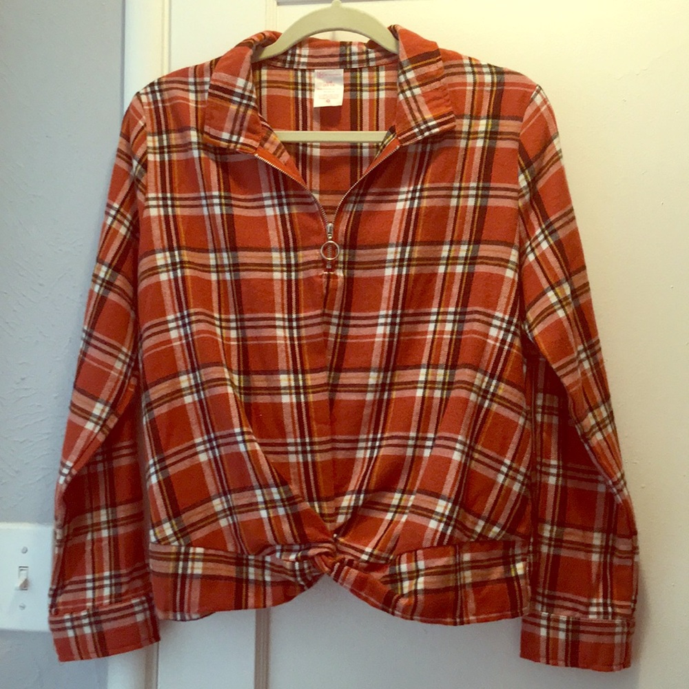 Flannel pullover harvest rust w black, cream plaid